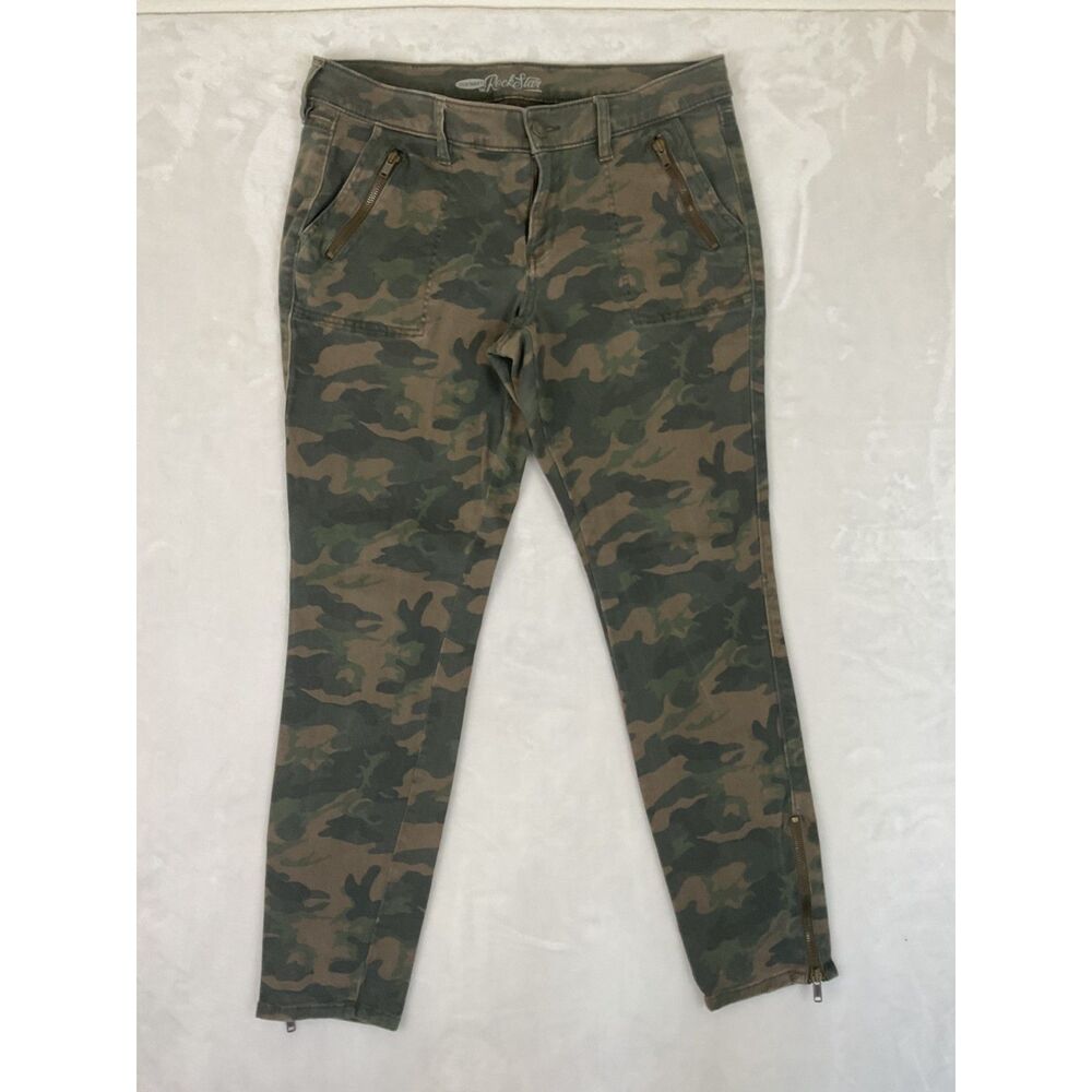 Old Navy Rockstar Skinny Jeans Women's Size 12 Green Camo Stretch Zip Ankle
